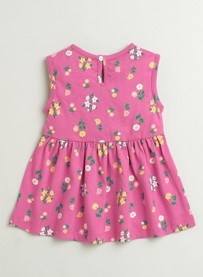 BUMZEE Magenta Girls Sleeveless Cotton Knee Length Frock Age - 3-6 Months (Peb10136B-mgt) - Image 2