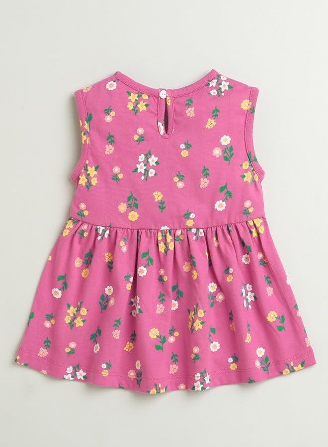 BUMZEE Magenta Girls Sleeveless Cotton Knee Length Frock Age - 3-6 Months (Peb10136B-mgt) - Image 3