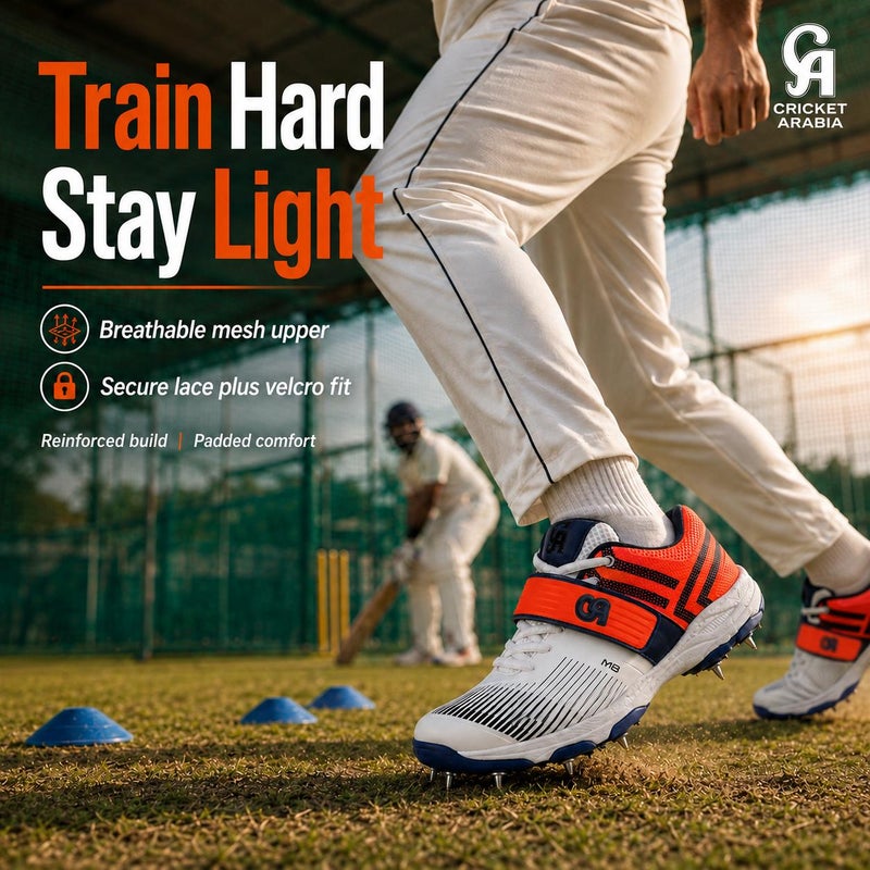 CA Cricket Arabia M8 Spikes White/Orange Cricket Spike Shoes, UK 9 / EU 43 - Image 4