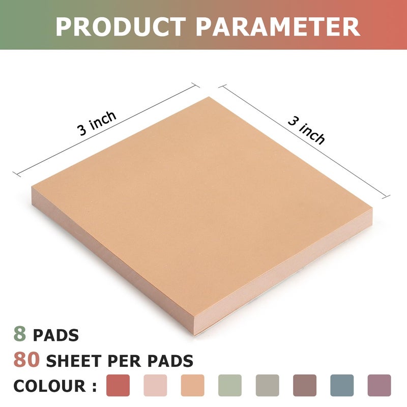OSBOO Sticky Notes 3x3 Self-Stick Notes Pads with 8 Morandi Colors, Easy to Post for Office, School, Home, 8 Pads/Pack, 80 Sheets/Pad - Image 3