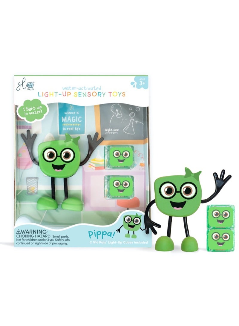 Glo Pals Bath Toys Character & Water-Activated Light-Up Cubes - Sensory Toys for Girls & Boys - Sami + 2 Green Cubes - Image 1