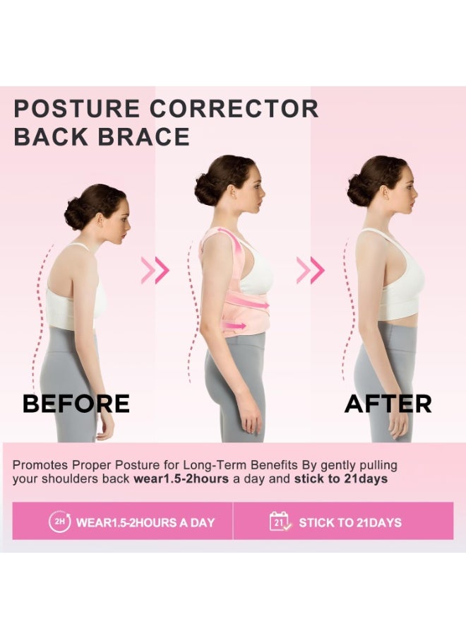 Halamine Back Brace Posture Corrector for Women ，Shoulder Straightener Adjustable Full Back Support ，Upper and Lower Back Pain Relief - Scoliosis Hunchback Hump Thoracic Spine Corrector Pink-L  - Image 3