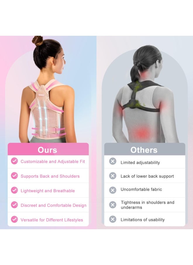 Halamine Back Brace Posture Corrector for Women ，Shoulder Straightener Adjustable Full Back Support ，Upper and Lower Back Pain Relief - Scoliosis Hunchback Hump Thoracic Spine Corrector Pink-L  - Image 4