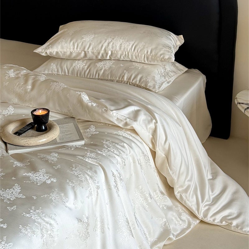 100s Tencel Lyocell 4-Piece Bedding Set with Cloud Mist Blue Pattern - Cool Touch, Light Luxury - Image 4