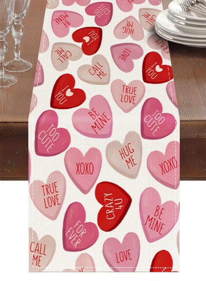 Oeyliz Valentines Day Table Runner Valentines Day Table Decor Pink Red Love Heart Shaped Table Runner Kitchen Dining Table Decoration for Home Party Decor 13x72 Inch - Image 1