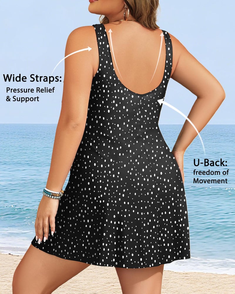 Yonique Plus Size Swim Dress - One Piece Swimsuit for Women Tummy Control Bathing Suit Modest Skirted Swimwear 2025 Black Dot 20 Plus - Image 3