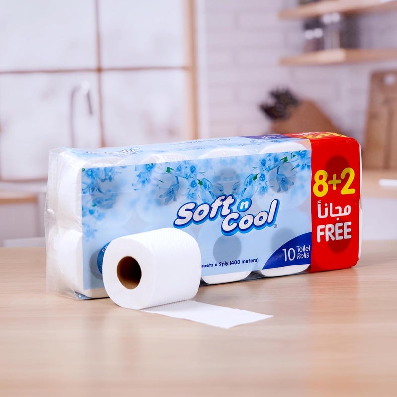Hotpack Soft N Cool Toilet Roll 2 Ply 400 Sheets 8+2 Free Rolls Offer Pack - Image 2