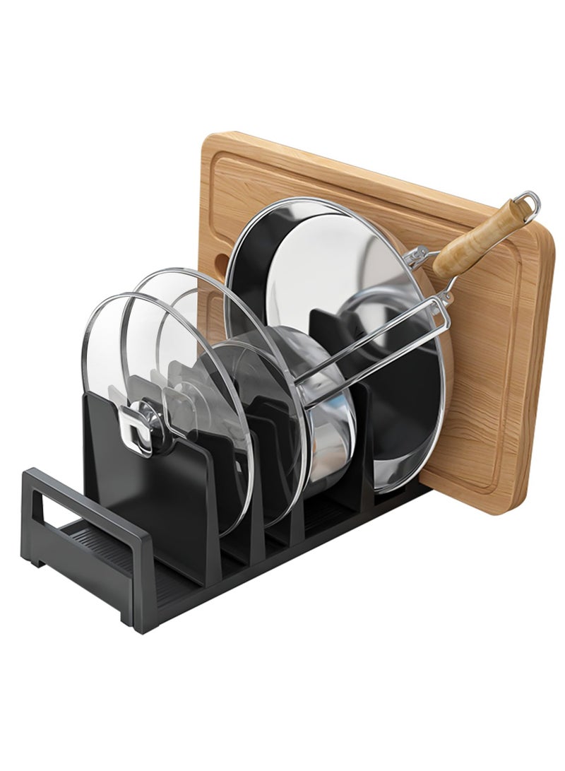 Excefore Pot and Pan Organizer, Desktop Pot Lid Holder Pot Organizers Inside Cabinet, Dish Organizer for Cabinet for Kitchen, Black - Image 1