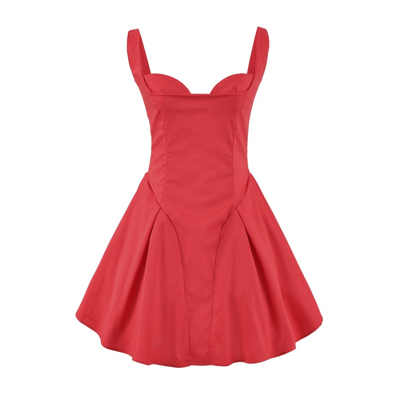 Retro Party Style Slim Fit Backless Mini Dress SAW Independent Station Womens Clothing Sleeveless Gown for Special Occasions Red 