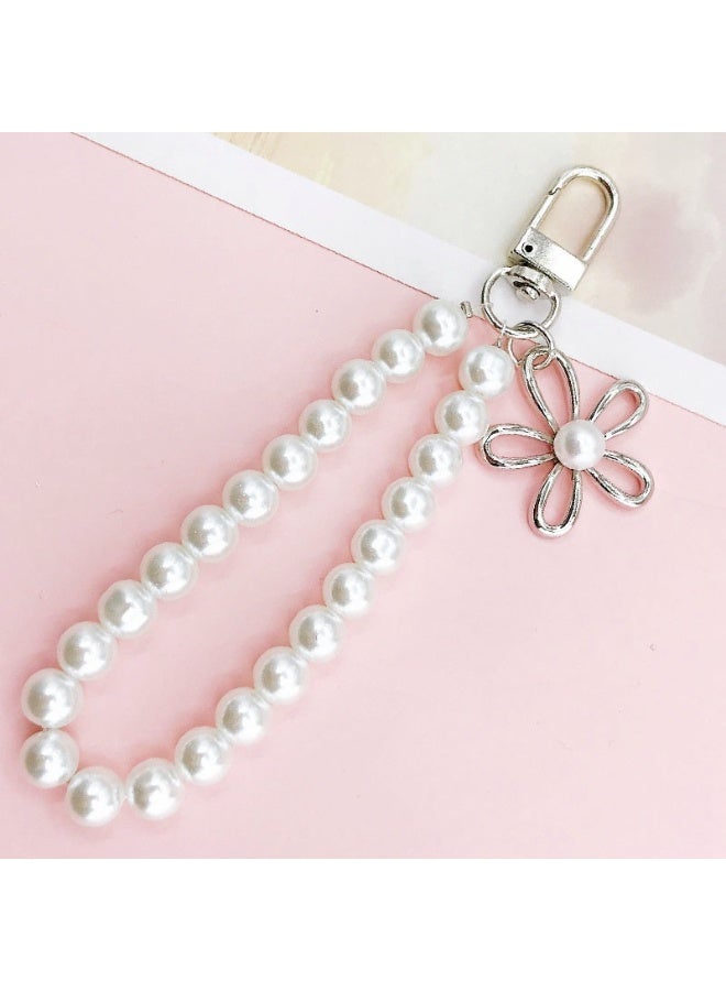 NIBEMINENT Phone Charm/ Chain Strap for Women Girls,K832 Pearl Flowers Cell Phone Case Lanyard Wrist Strap