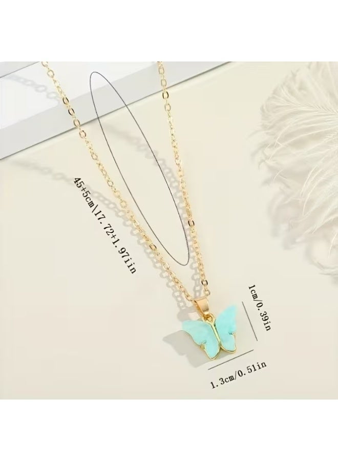 خاجول مجموعة من 6 قلادات فراشة أكريليك بسيطة ومتعددة الاستخدامات، هدايا مثالية للفتيات والأصدقاء والعائلة. - Image 2