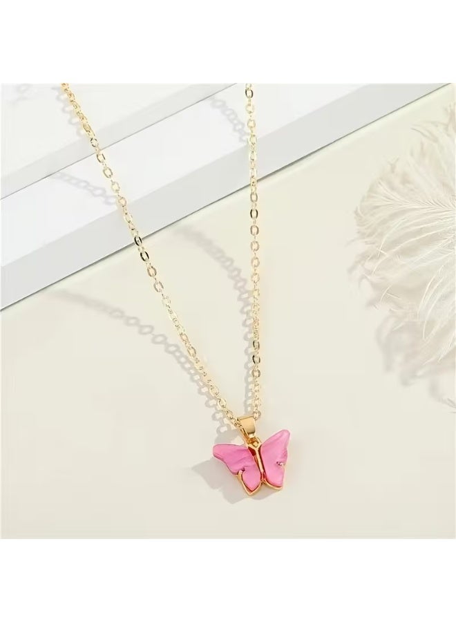 خاجول مجموعة من 6 قلادات فراشة أكريليك بسيطة ومتعددة الاستخدامات، هدايا مثالية للفتيات والأصدقاء والعائلة. - Image 4