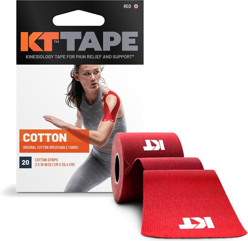 KT TAPE شريط كينيسيوولوجي رياضي مرن من القطن الأصلي، 20 قطعة، شرائح مقطوعة مسبقًا بطول 10 إنش - Image 1
