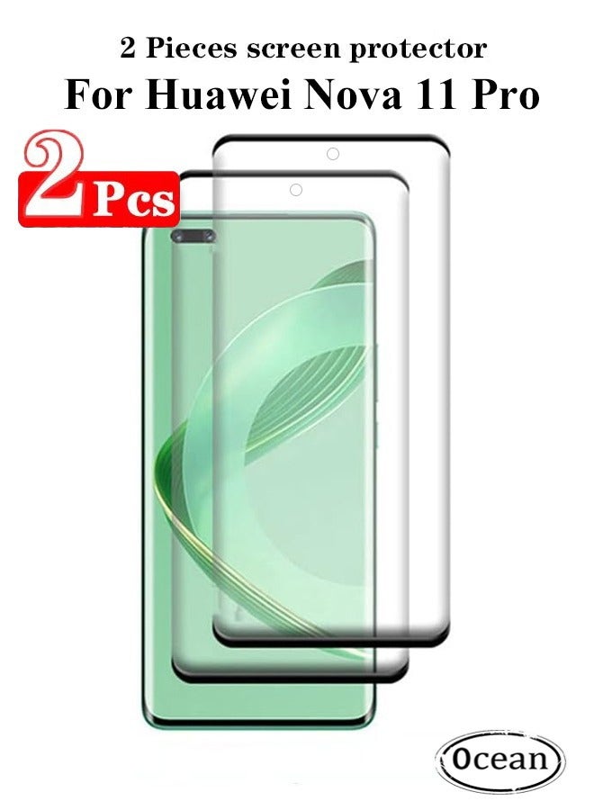 Ocean Huawei Nova 11Pro Full Screen Protector Film 2 PCS, 9H Hardness Tempered Glass, 3D Curved Film HD Anti-Fingerprint Protector Film Anti-Scratch Screen Protective Film for Huawei Nova 11Pro, Black/Clear - Image 1