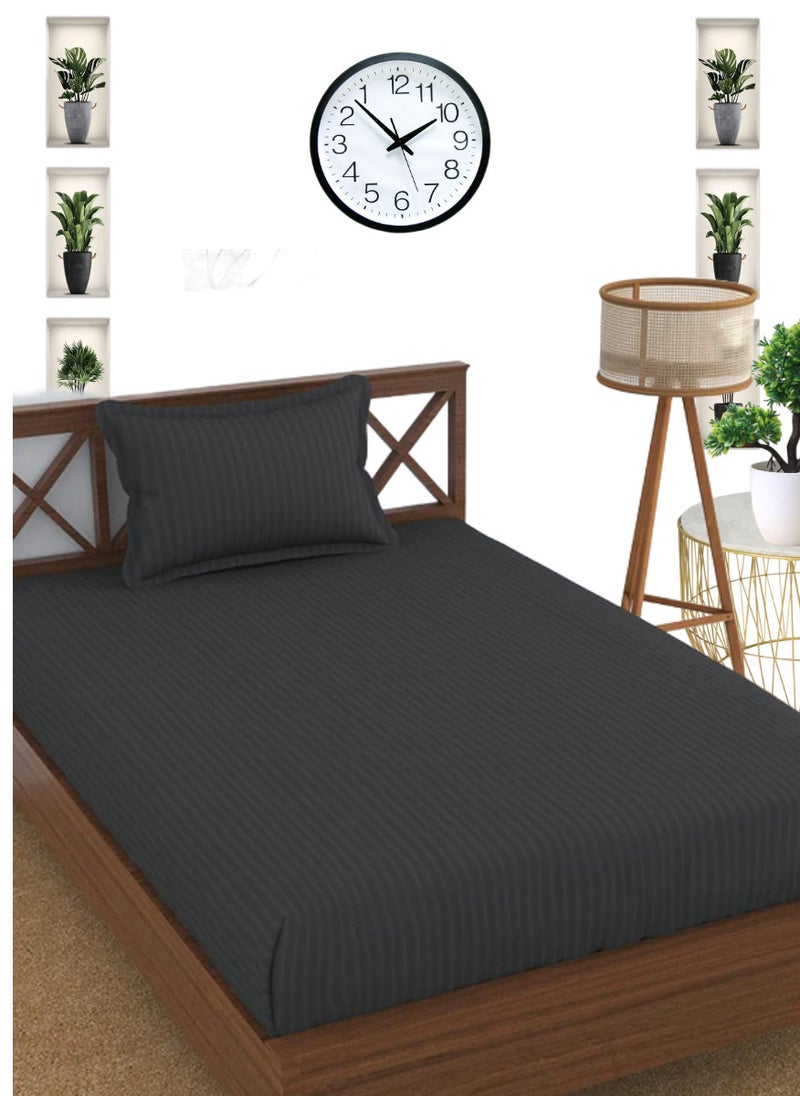 Blueberry Dark Grey Striped Single Bed Sheet Sets Cotton 2 Piece Set Deep Pocket 100x200+15cm - Image 1