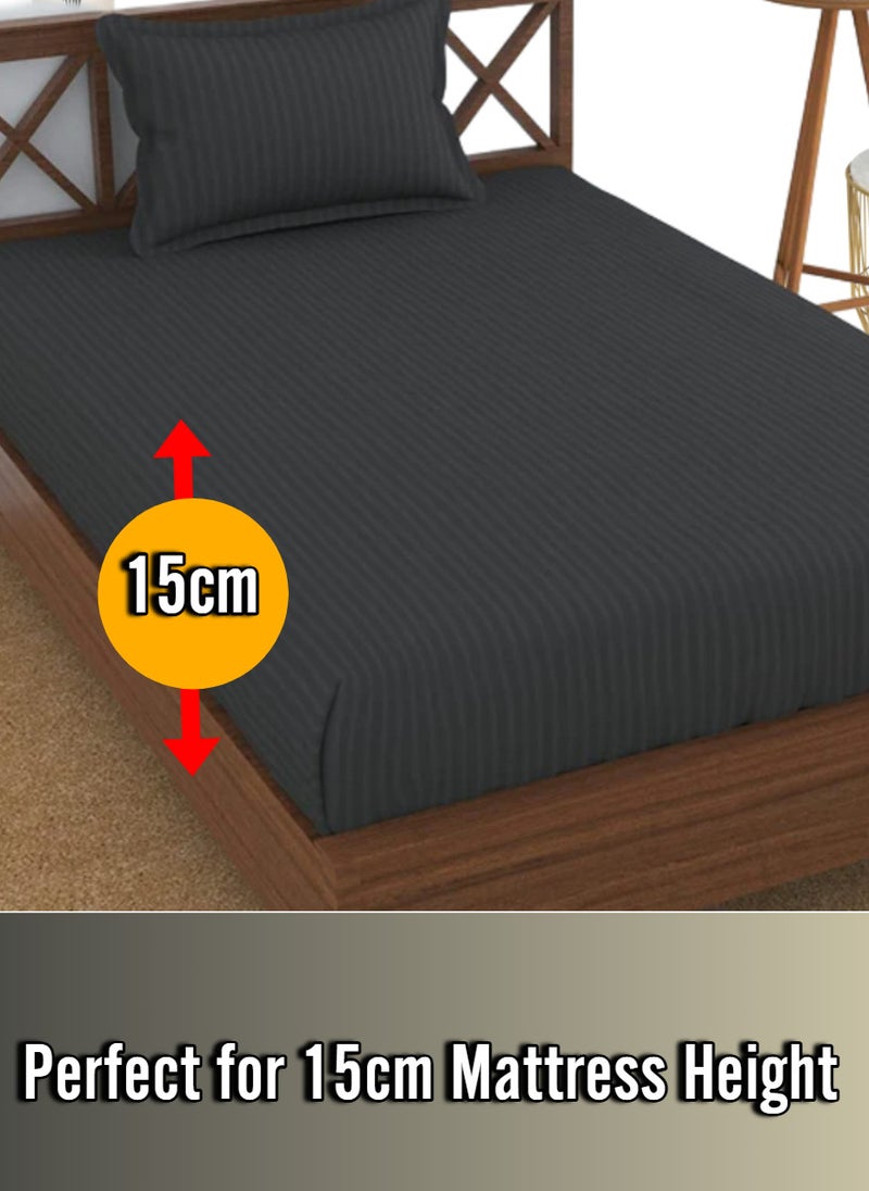 Blueberry Dark Grey Striped Single Bed Sheet Sets Cotton 2 Piece Set Deep Pocket 100x200+15cm - Image 2