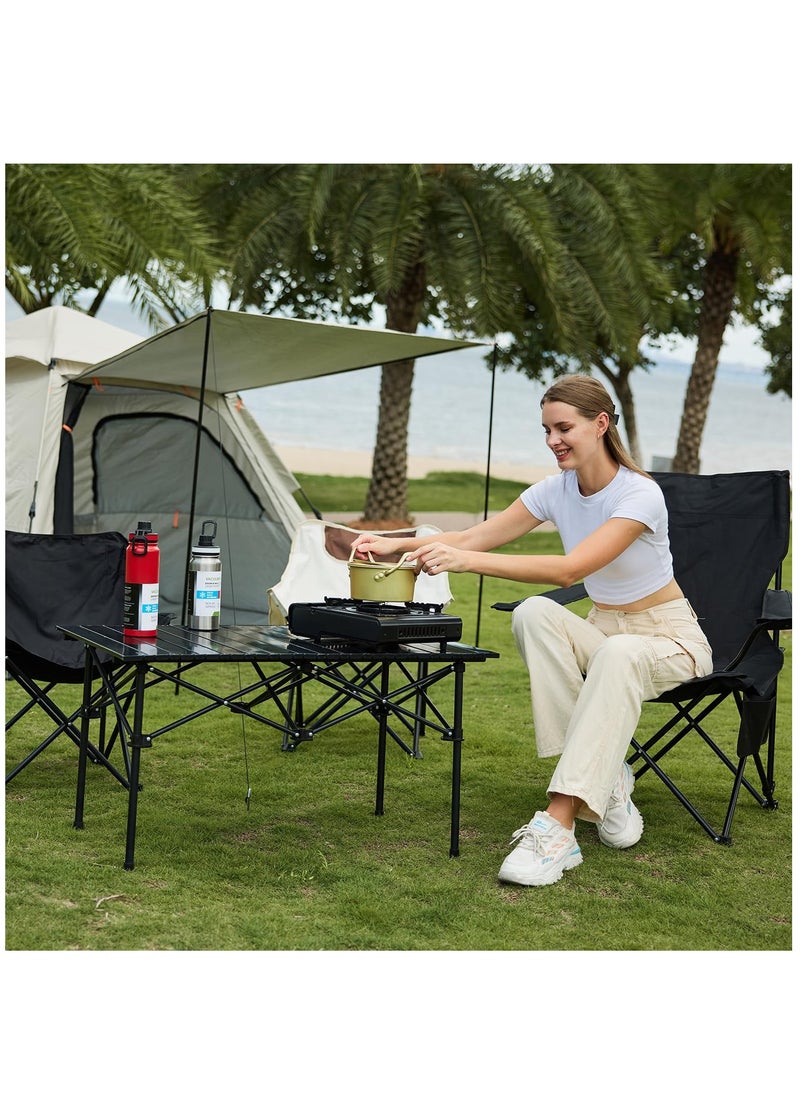 Arabest - Camping Table Ultralight Aluminum Folding Beach Table with Carry Bag Travel Table for Beach Picnics Cooking, 120 x 50 x 55 cm Black - Image 1