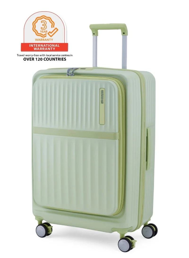 AMERICAN TOURISTER Trento + Suitcase, Check-In Size 68 cm / 25 inch, 4 Spinner Wheels, Hard Top, Polycarbonate, Matcha|2 In 1 Optimov™ Shock Absorbing Wheels|Book Opening|Expandable|TSA Lock|Waterproof Section - 3 Years International Warranty