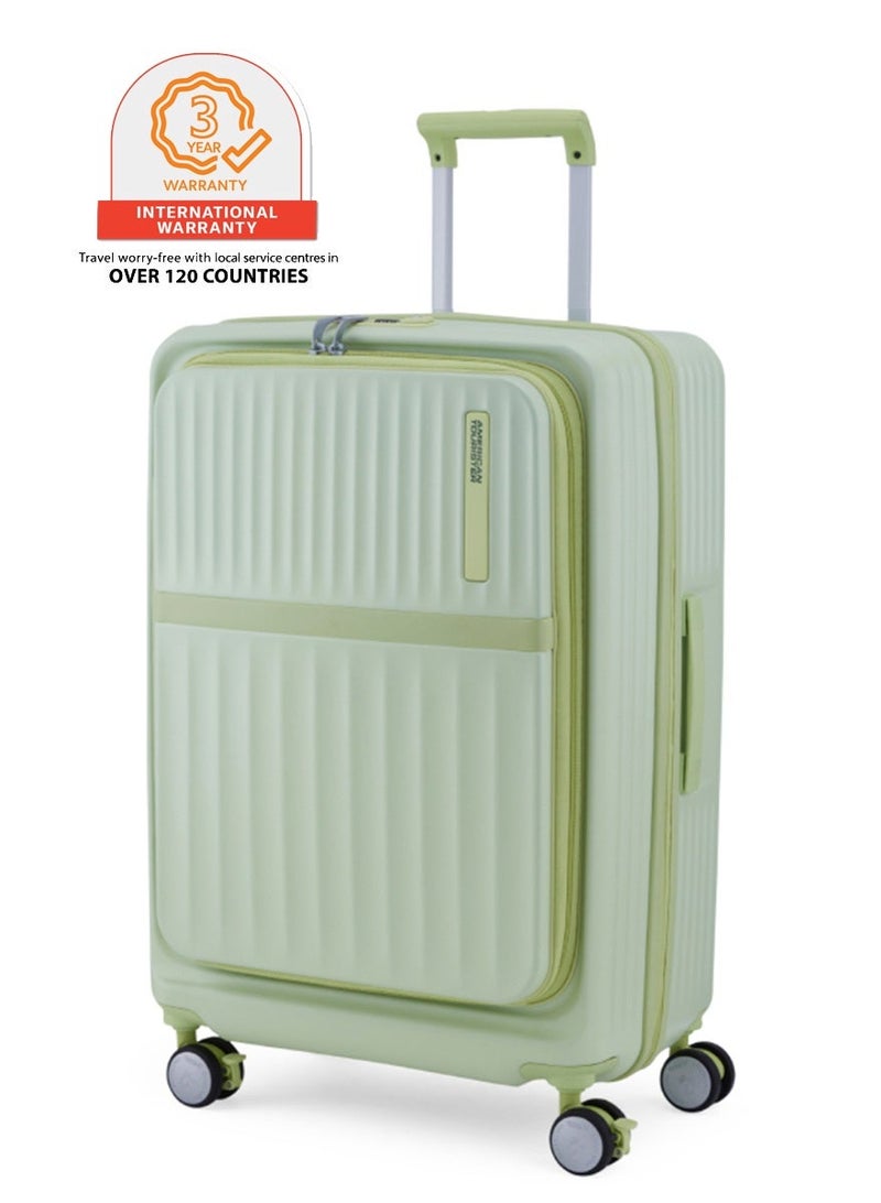AMERICAN TOURISTER Trento + Suitcase, Check-In Size 68 cm / 25 inch, 4 Spinner Wheels, Hard Top, Polycarbonate, Matcha|2 In 1 Optimov™ Shock Absorbing Wheels|Book Opening|Expandable|TSA Lock|Waterproof Section - 3 Years International Warranty - Image 1