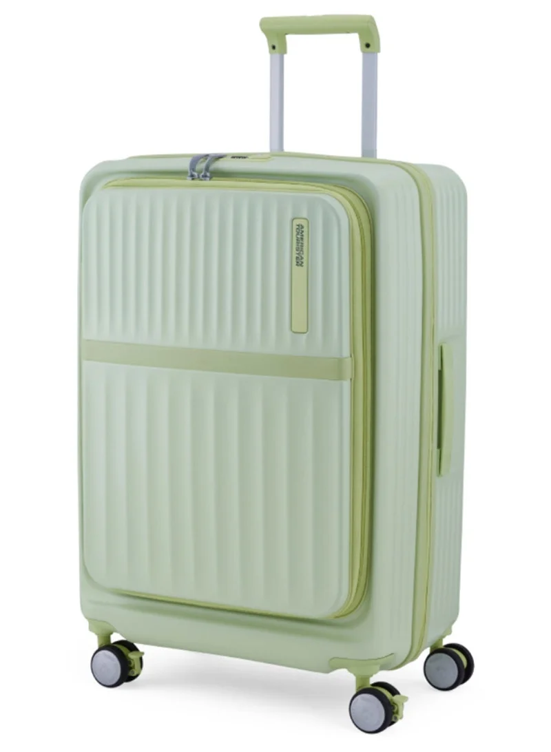 AMERICAN TOURISTER Trento + Suitcase, Check-In Size 68 cm / 25 inch, 4 Spinner Wheels, Hard Top, Polycarbonate, Matcha|2 In 1 Optimov™ Shock Absorbing Wheels|Book Opening|Expandable|TSA Lock|Waterproof Section - 3 Years International Warranty