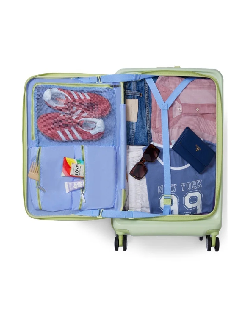 American Tourister  Trento + Suitcase, Check-In Size 68 cm / 25 inch, 4 Spinner Wheels, Hard Top, Polycarbonate, Matcha|2 In 1 Optimov™ Shock Absorbing Wheels|Book Opening|Expandable|TSA Lock|Waterproof Section - 3 Years International Warranty  | Best Price UAE