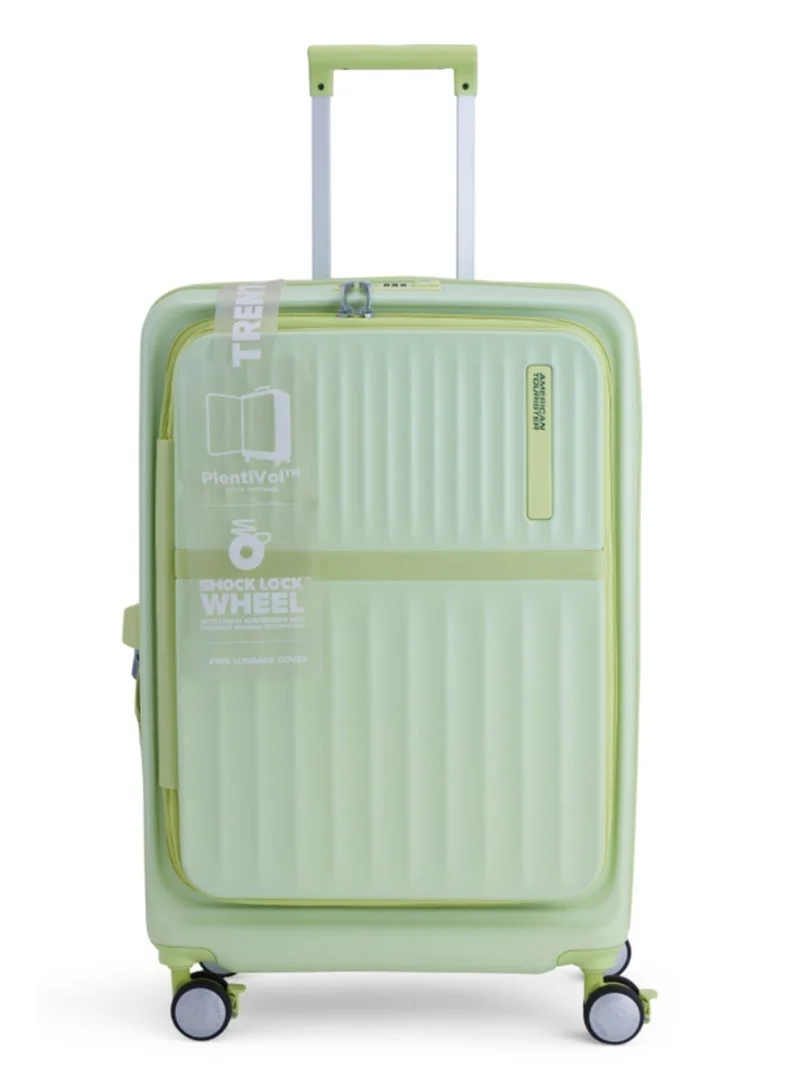 American Tourister  Trento + Suitcase, Check-In Size 68 cm / 25 inch, 4 Spinner Wheels, Hard Top, Polycarbonate, Matcha|2 In 1 Optimov™ Shock Absorbing Wheels|Book Opening|Expandable|TSA Lock|Waterproof Section - 3 Years International Warranty  | Best Price UAE