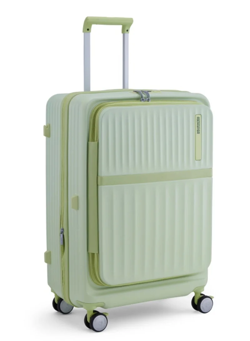 American Tourister  Trento + Suitcase, Check-In Size 68 cm / 25 inch, 4 Spinner Wheels, Hard Top, Polycarbonate, Matcha|2 In 1 Optimov™ Shock Absorbing Wheels|Book Opening|Expandable|TSA Lock|Waterproof Section - 3 Years International Warranty  | Best Price UAE