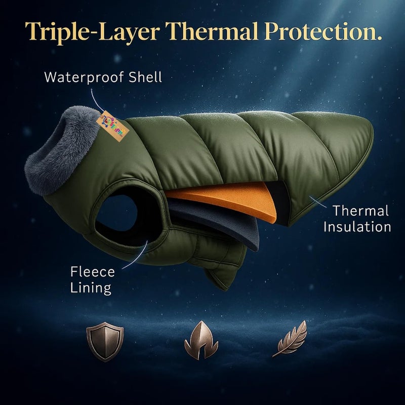 Western Era Dog Fur Quilted Olive Green Winter Coat for Dogs | Warm Padded Jacket Soft Fur Collar | Windproof Cold Weather Outfit for Walks Clothing | Adjustable Belly Strap (3XLarge - 24inch) - Image 2