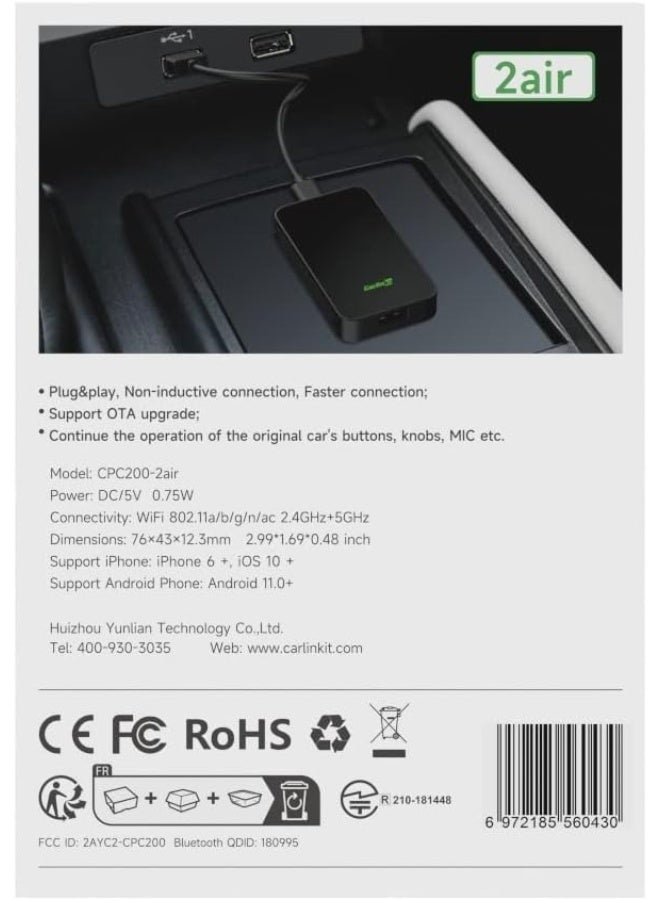 كار لينكيت CarlinKit 5.0 محول CarPlay لاسلكي صغير - يحوّل CarPlay السلكي إلى لاسلكي - يدعم Android Auto - WiFi 5G وBluetooth - اتصال تلقائي وتحديث FOTA - Image 4