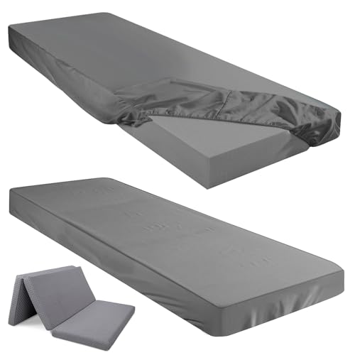 Breling Fitted Sheet (Sheet Only) Compatible with Milliard Trifold Mattress Folding Mattress Fitted Microfiber Bedclothes for Camp Bunk Rvs Bed(Dark Gray,2 Pcs,Single,4'') - Image 1