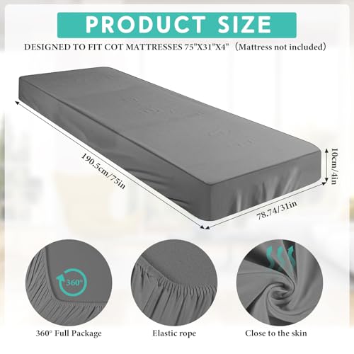 Breling Fitted Sheet (Sheet Only) Compatible with Milliard Trifold Mattress Folding Mattress Fitted Microfiber Bedclothes for Camp Bunk Rvs Bed(Dark Gray,2 Pcs,Single,4'') - Image 2