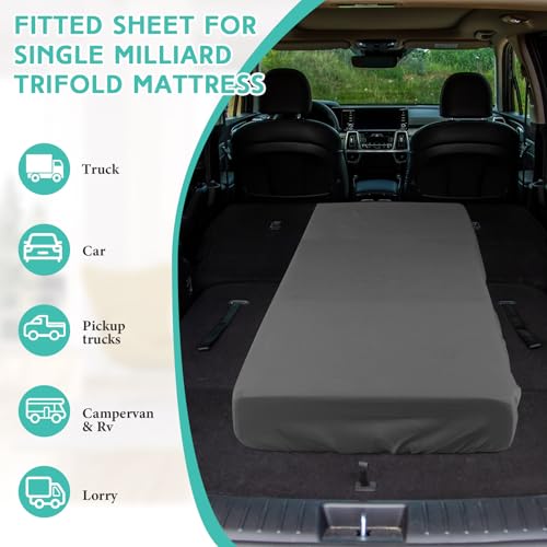 Breling Fitted Sheet (Sheet Only) Compatible with Milliard Trifold Mattress Folding Mattress Fitted Microfiber Bedclothes for Camp Bunk Rvs Bed(Dark Gray,2 Pcs,Single,4'') - Image 5