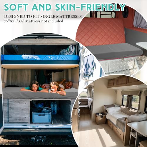 Breling Fitted Sheet (Sheet Only) Compatible with Milliard Trifold Mattress Folding Mattress Fitted Microfiber Bedclothes for Camp Bunk Rvs Bed(Dark Gray,2 Pcs,Single,4'') - Image 4