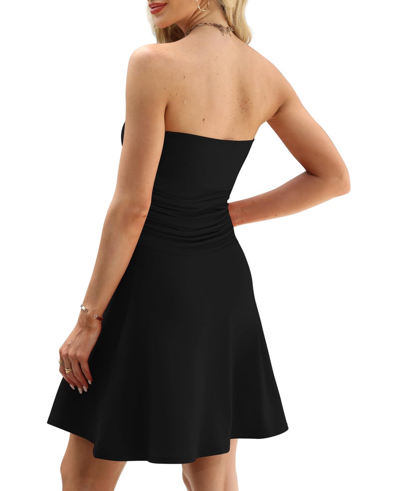OFEEFAN Womens Summer Dresses 2026 Strapless Tube Short Mini Slimming Dress Homecoming Cocktail Cute Party Graduation Clothing Black S - Image 5