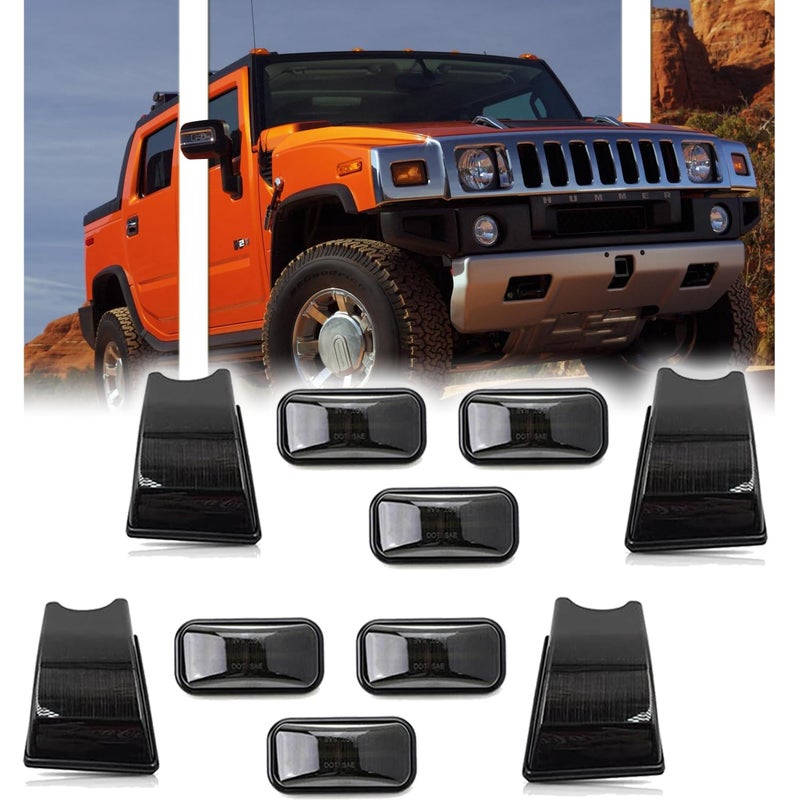 GSOWO 10 PCS Smoked Lens LED Cab Roof Light Housing Kit for Hummer H2 20032009 H2 SUT 20052009 Top Clearance Marker Light Shell Smoked Housing