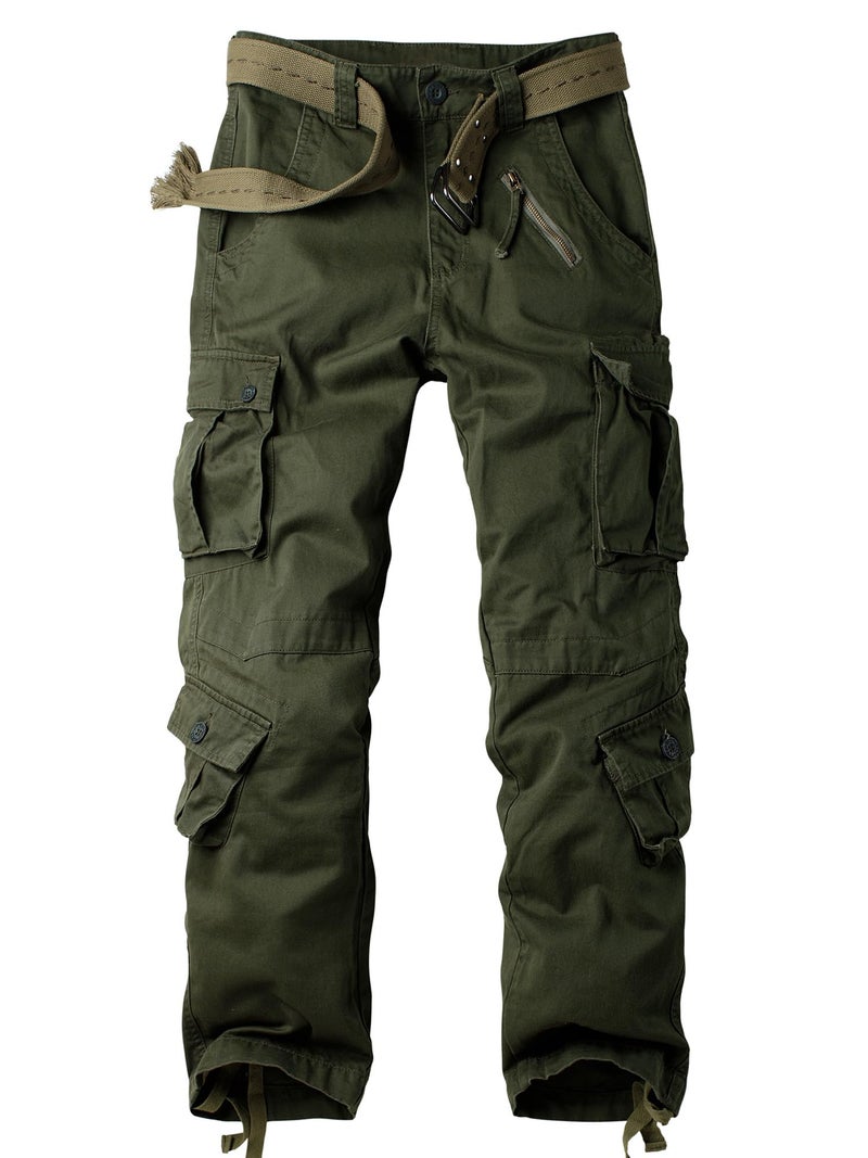 AKARMY Mens Casual Cargo Pants Military Army Camo Pants Combat Work Pants with 8 Pockets Military Green 36