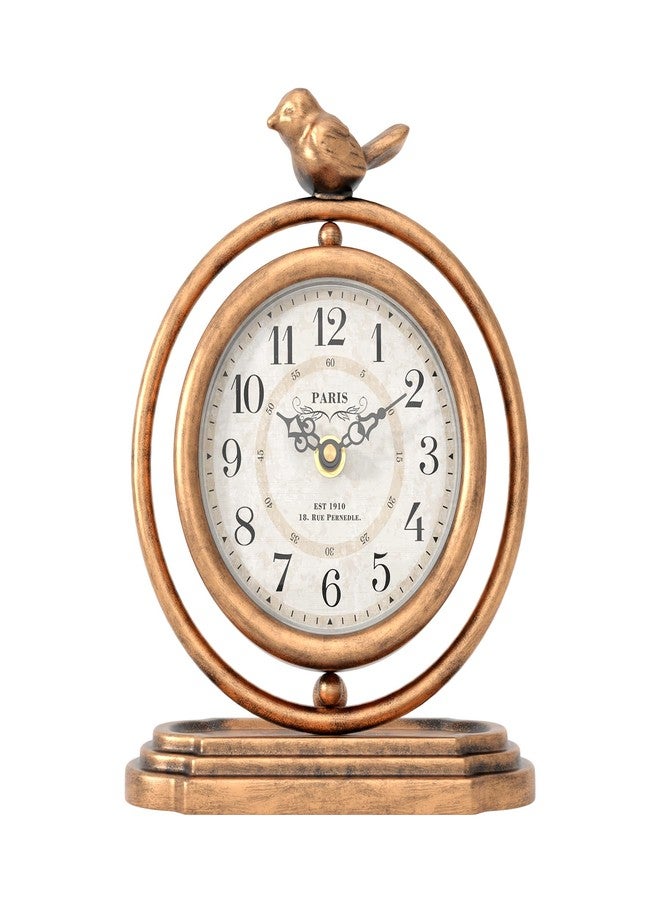 ChimeTide Gold Vintage Table Clock with Bird, European Retro Style Mantel Clocks, Desk and Shelf Decor Clock, for Living Room, Farmhouse, Bedside, Bedroom, Gift (7.9" H x 6.3" W) - Image 1