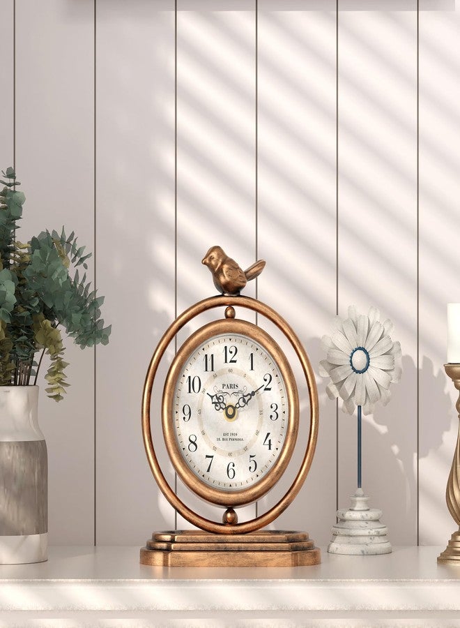 ChimeTide Gold Vintage Table Clock with Bird, European Retro Style Mantel Clocks, Desk and Shelf Decor Clock, for Living Room, Farmhouse, Bedside, Bedroom, Gift (7.9" H x 6.3" W) - Image 4
