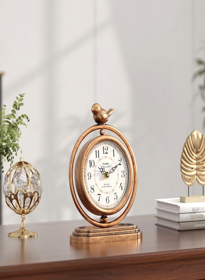 ChimeTide Gold Vintage Table Clock with Bird, European Retro Style Mantel Clocks, Desk and Shelf Decor Clock, for Living Room, Farmhouse, Bedside, Bedroom, Gift (7.9" H x 6.3" W) - Image 5