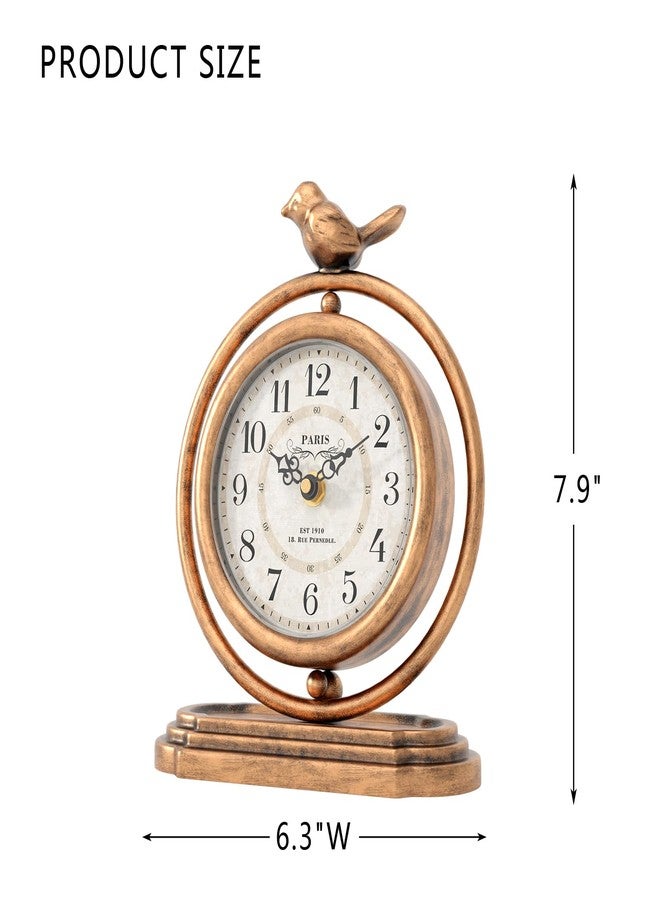 ChimeTide Gold Vintage Table Clock with Bird, European Retro Style Mantel Clocks, Desk and Shelf Decor Clock, for Living Room, Farmhouse, Bedside, Bedroom, Gift (7.9" H x 6.3" W) - Image 2