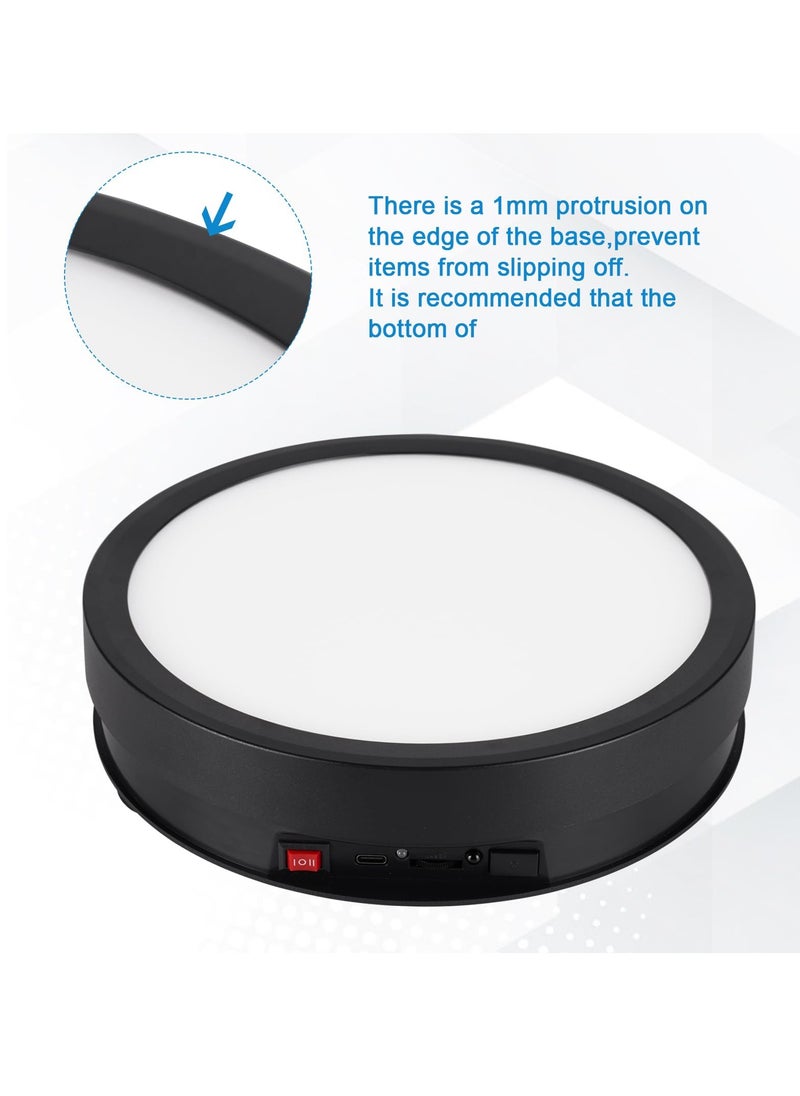 Generic - Motorized Rotating Display Stand with 6 Modes Color LED Lights, 8.7inch 66LB Load Ultra-Quiet 360 Degree Rechargable Rotating Turntable for Photography Products, Jewelry, Cake, 3D Model (Black) - Image 1