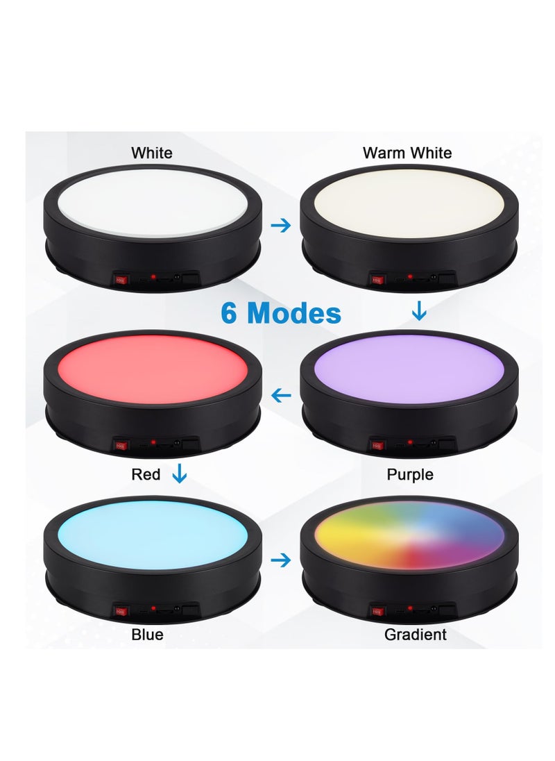 Generic - Motorized Rotating Display Stand with 6 Modes Color LED Lights, 8.7inch 66LB Load Ultra-Quiet 360 Degree Rechargable Rotating Turntable for Photography Products, Jewelry, Cake, 3D Model (Black) - Image 1