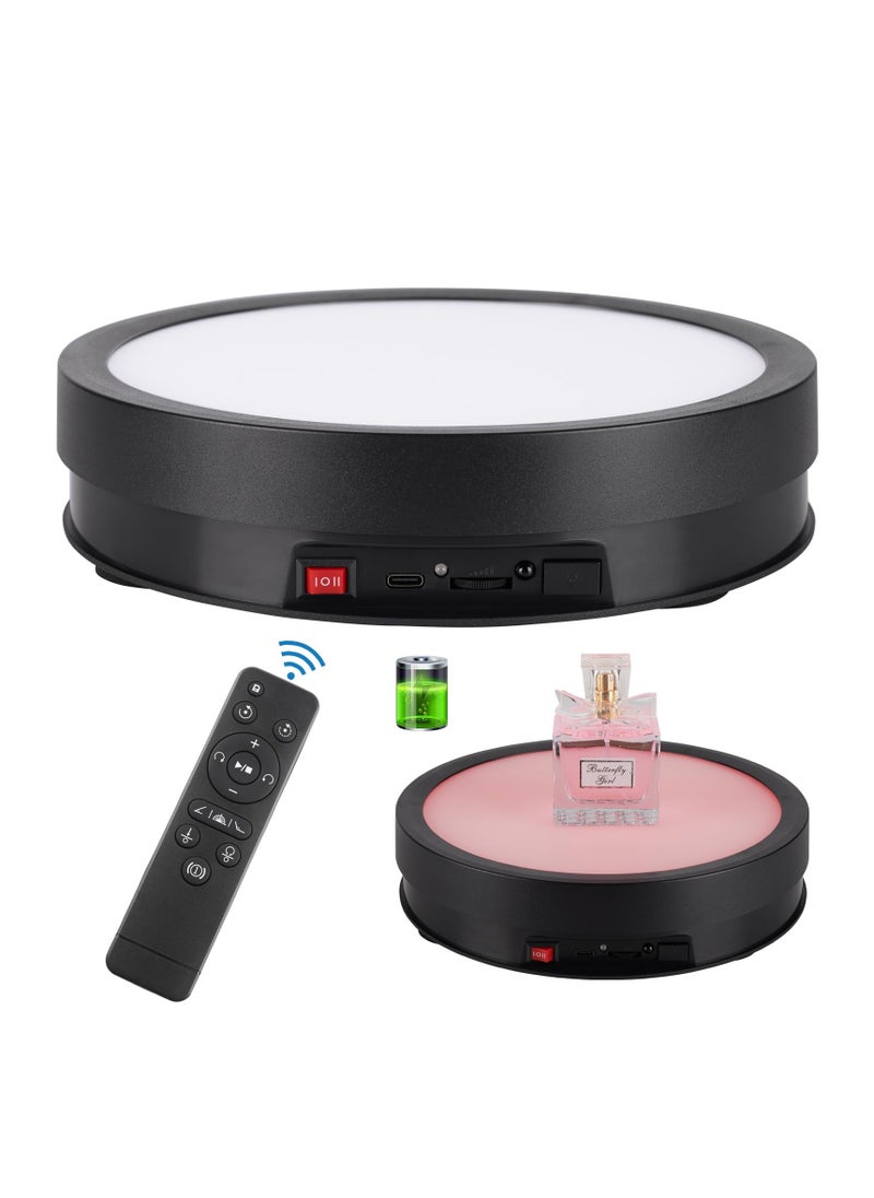 Generic - Motorized Rotating Display Stand with 6 Modes Color LED Lights, 8.7inch 66LB Load Ultra-Quiet 360 Degree Rechargable Rotating Turntable for Photography Products, Jewelry, Cake, 3D Model (Black) - Image 1