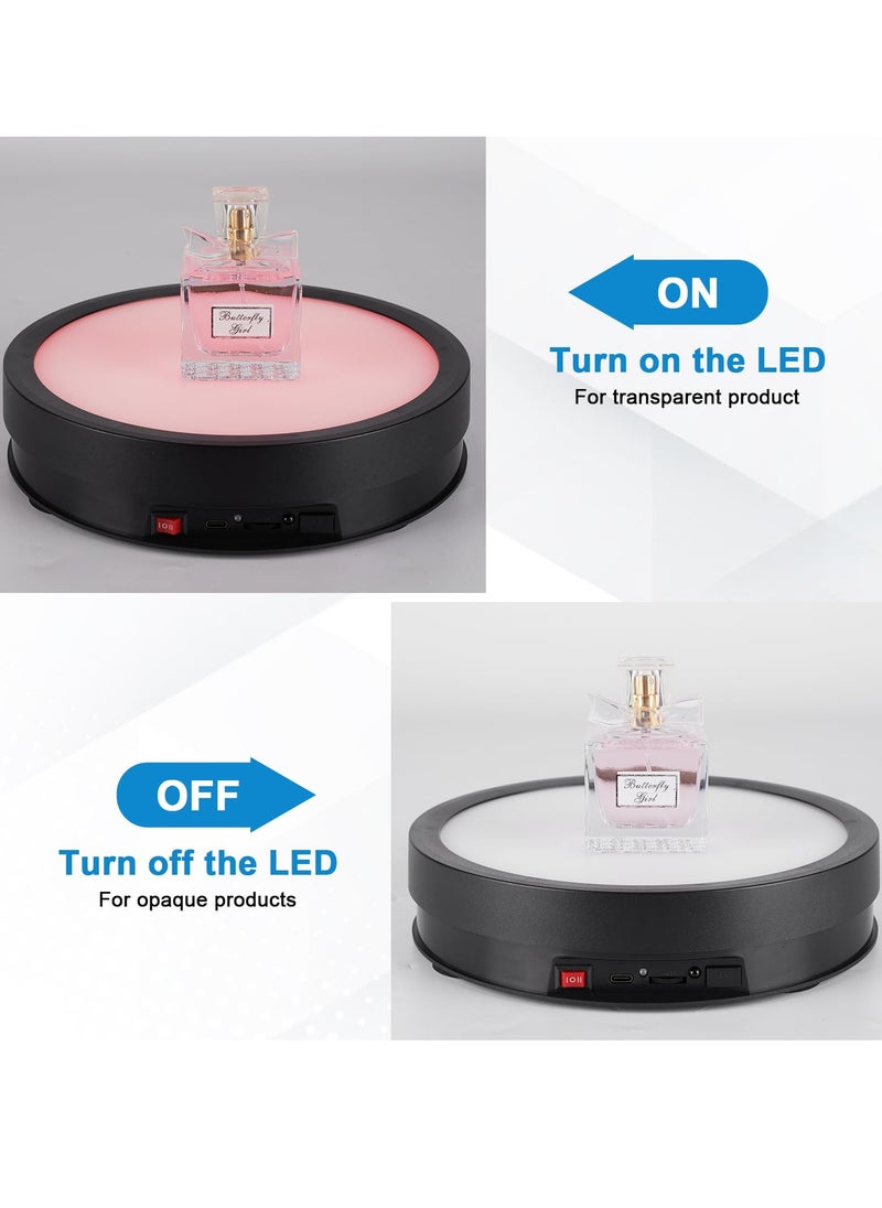 Generic - Motorized Rotating Display Stand with 6 Modes Color LED Lights, 8.7inch 66LB Load Ultra-Quiet 360 Degree Rechargable Rotating Turntable for Photography Products, Jewelry, Cake, 3D Model (Black) - Image 1