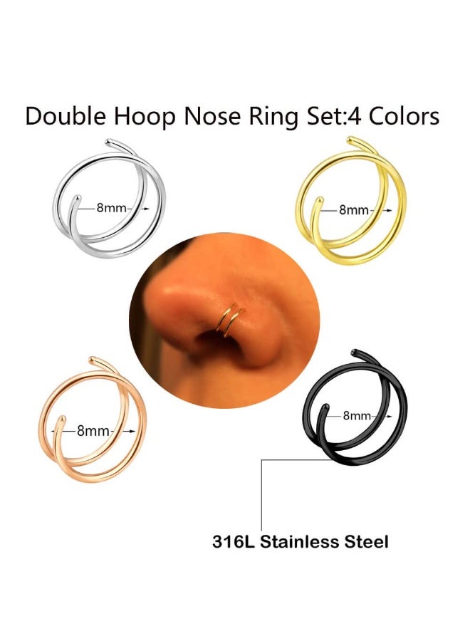 Double Nose Ring for Single Piercing,20G Snug Spiral Nose Rings Hoops 8mm Thin Nose Piercing Jewelry for Women - Image 3