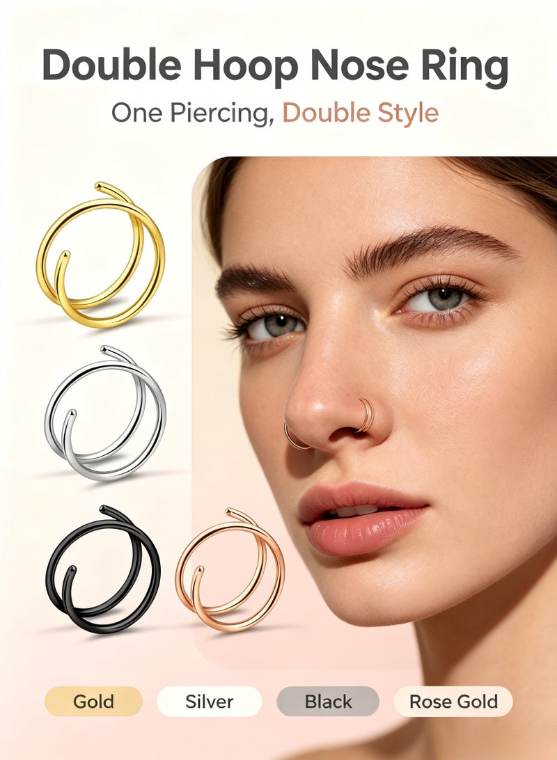 Double Nose Ring for Single Piercing,20G Snug Spiral Nose Rings Hoops 8mm Thin Nose Piercing Jewelry for Women - Image 1