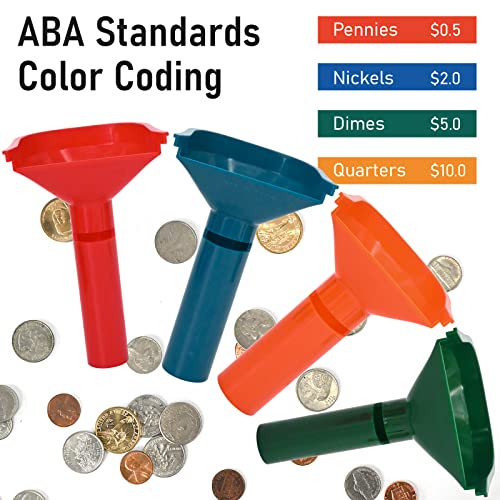 L LIKED 150 Assorted Flat Striped Coin Wrappers & 4 Coin Sorters Tubes, Color-Coded Coin Counters, Easy to Load - Image 5