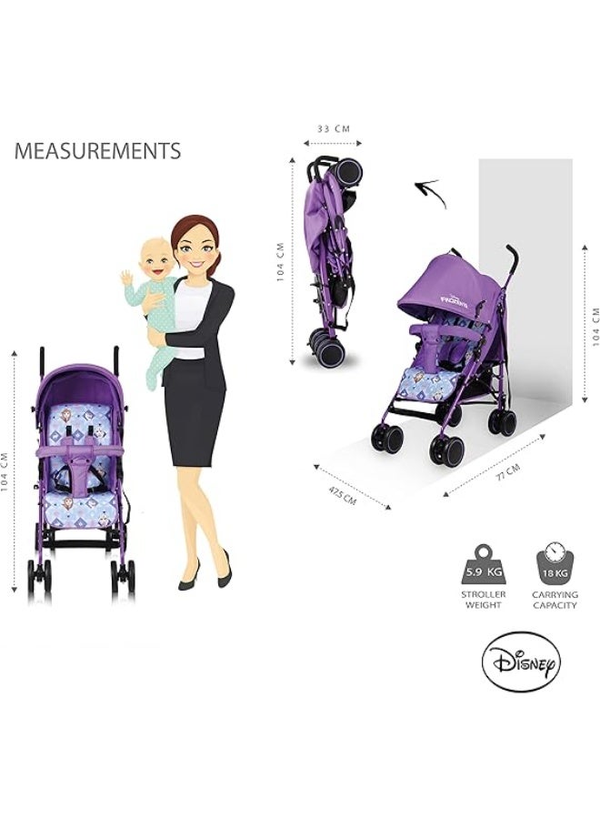 Disney Frozen 2 Lightweight Adventure Stroller + Storage Cabin 0 -36 Months, Compact Design, Shoulder Strap, Adjustable Reclining Seat And More - Purple - Image 4