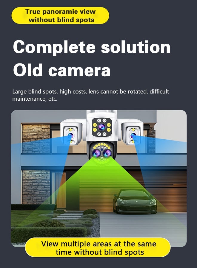 DIFANG 8K HD night vision surveillance camera, 10x hybrid zoom, four lenses and three screens with 64GB card, 360° rotating lens, no blind spot monitoring, IP66 waterproof, three-color night vision  - Image 3