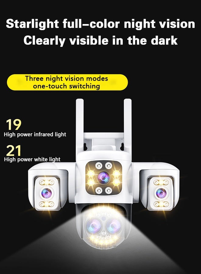 DIFANG 8K HD night vision surveillance camera, 10x hybrid zoom, four lenses and three screens with 64GB card, 360° rotating lens, no blind spot monitoring, IP66 waterproof, three-color night vision  - Image 5